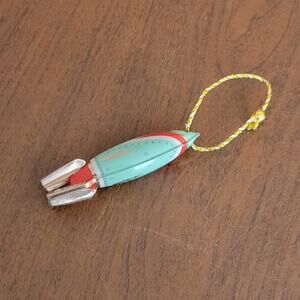 FOSSIL 2013 Spaceship Rocket Ornament Tin Aqua Retro Fossil Spaceship